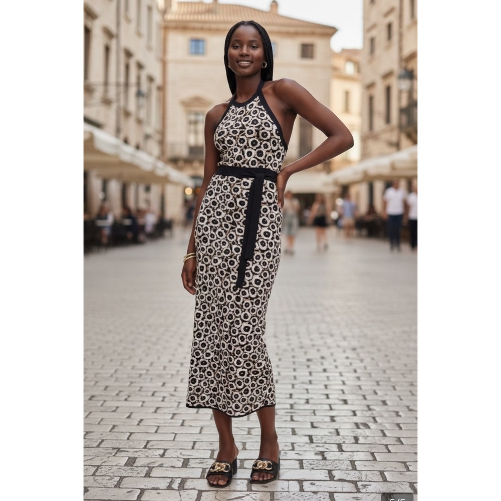 Diane von Furstenberg for Target Floral Halter Knit Midi Dress Black White M NWT